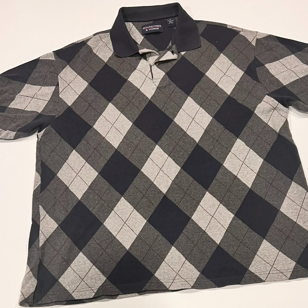 Roundtree & Yorkie Men's Golf Polo Vintage 2XL Blue and Grey Striped